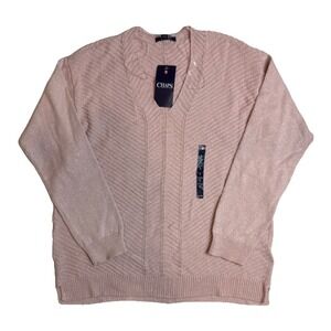 Chaps Women's Long Sleeve Pink Pullover Sweater Cable Knit Shimmer Size Large